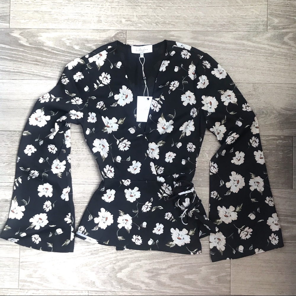 L’acadamie floral wrap blouse
